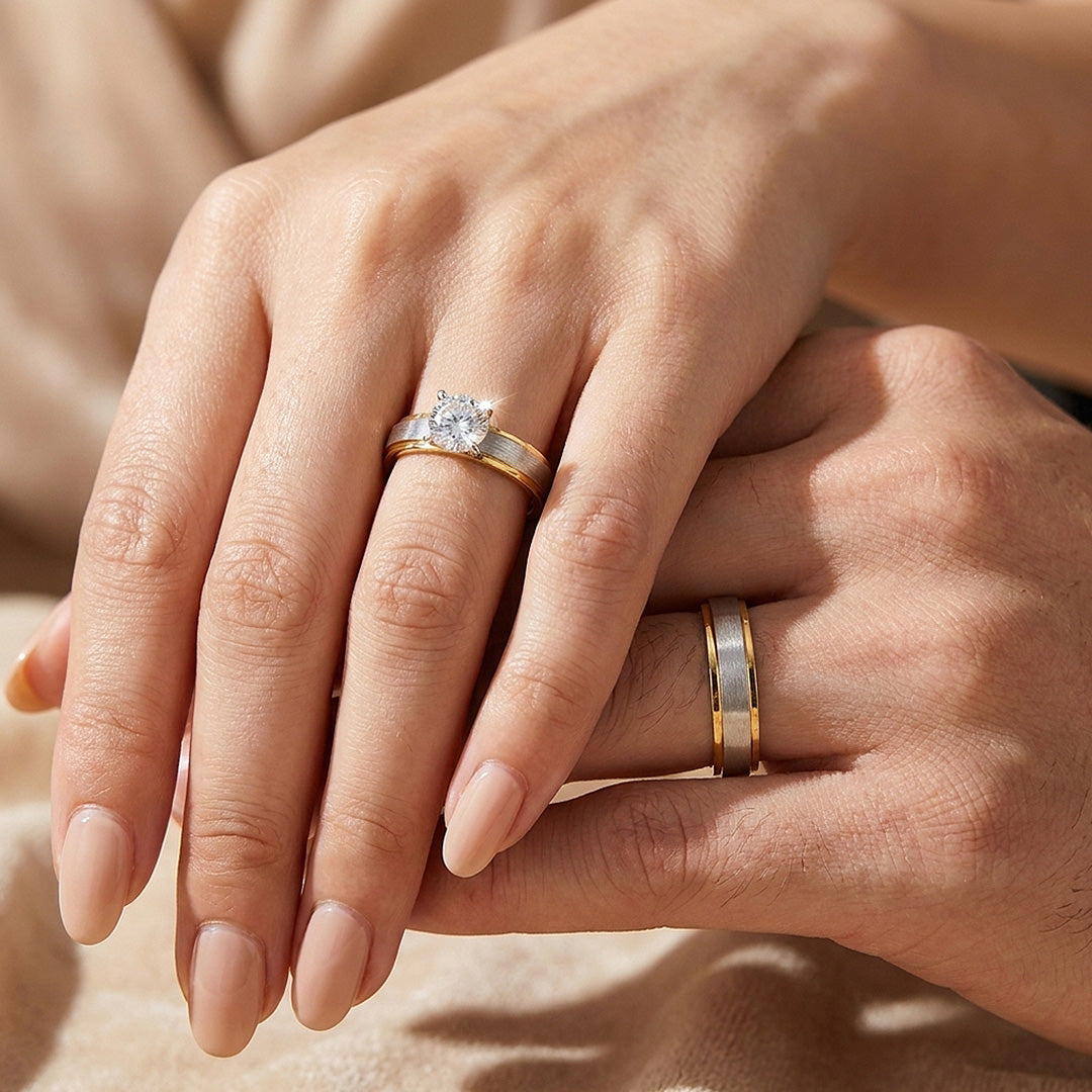 Vow | Brushed Center Dual-Tone Bevelled Solitaire Wedding Band