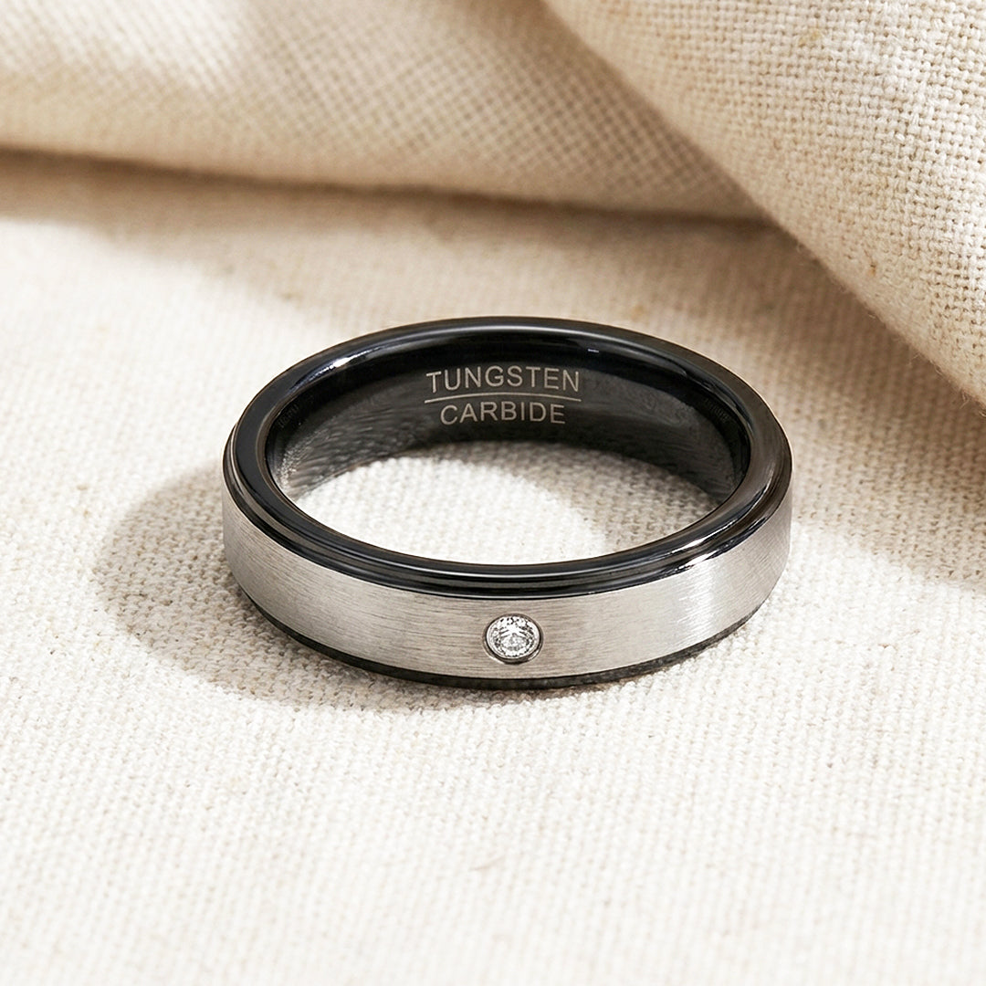 Yoda Brushed Solitaire Tungsten Carbide Ring | Men's Ring