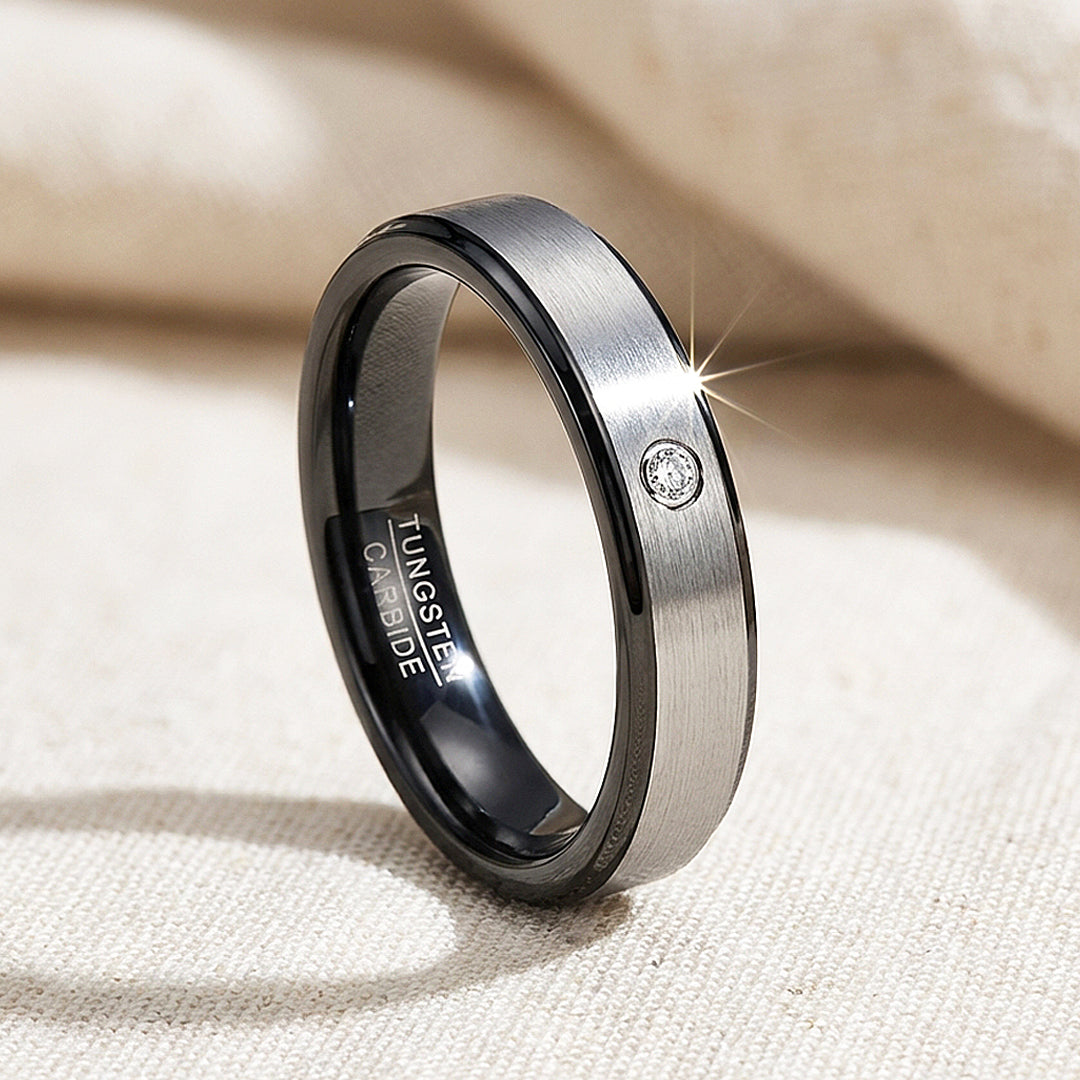 Yoda Brushed Solitaire Tungsten Carbide Ring | Men's Ring