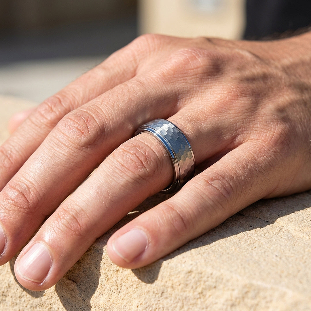 Zinc Hammered Tungsten Carbide Ring | Men's Ring