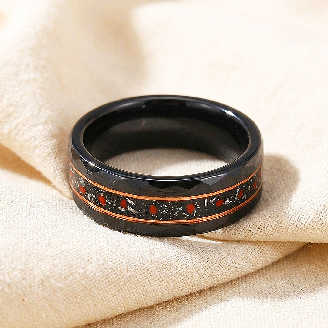 Aetheron Hammered Black Tungsten Carbide Ring | Men's Ring