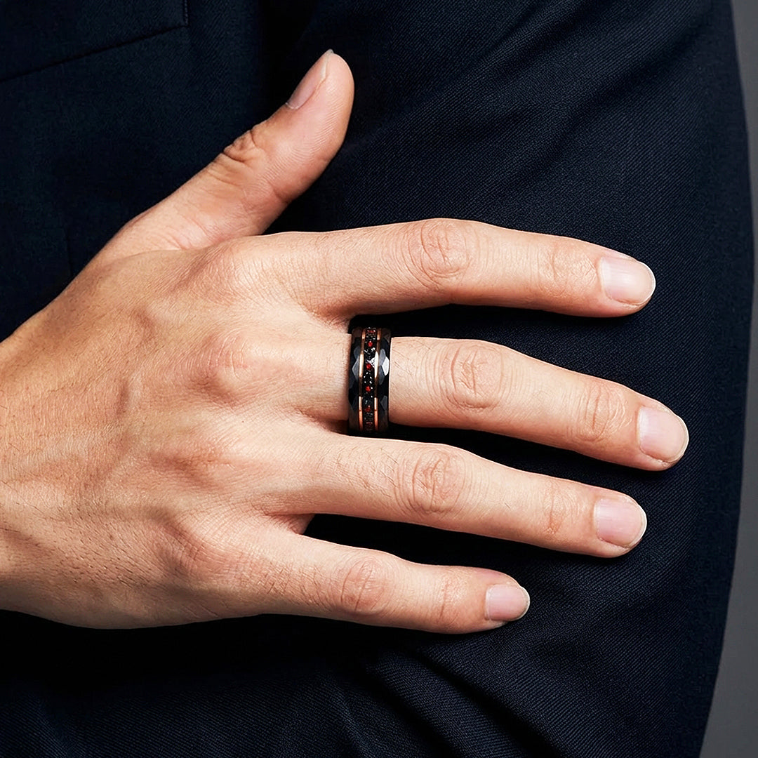 Aetheron Hammered Black Tungsten Carbide Ring | Men's Ring