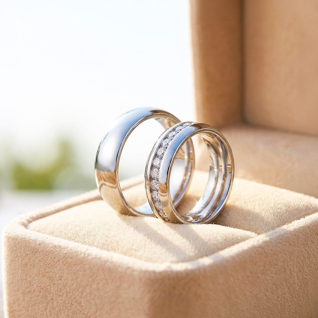 Aiko | High-Polished Classic Dome and Channel-Set Wedding Band