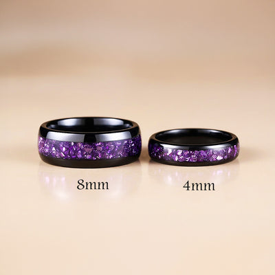 Amethyst Galaxy | Tungsten Couple Rings | Black Wedding Bands