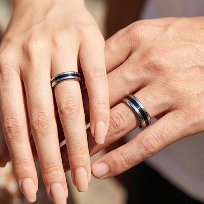 Amor | High-Polished Bevelled Edge Dual-Tone Flat Wedding Band