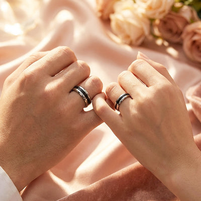 Amor | High-Polished Bevelled Edge Dual-Tone Flat Wedding Band