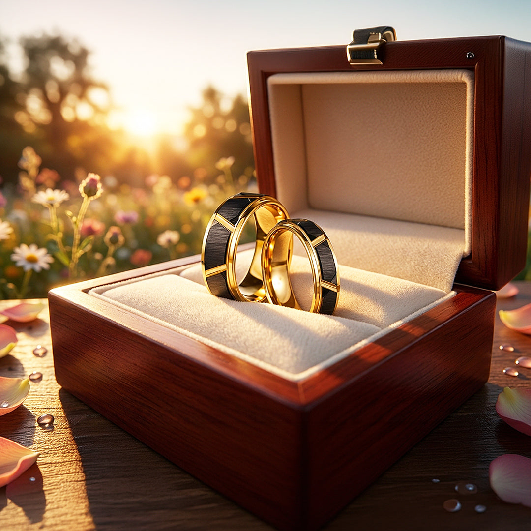 Argentine | Tungsten Couple Rings | Black & Rose Gold Wedding Bands