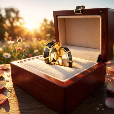 Argentine | Tungsten Couple Rings | Black & Rose Gold Wedding Bands