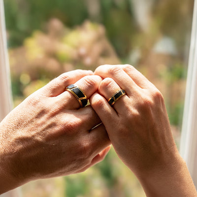 Argentine | Tungsten Couple Rings | Black & Rose Gold Wedding Bands