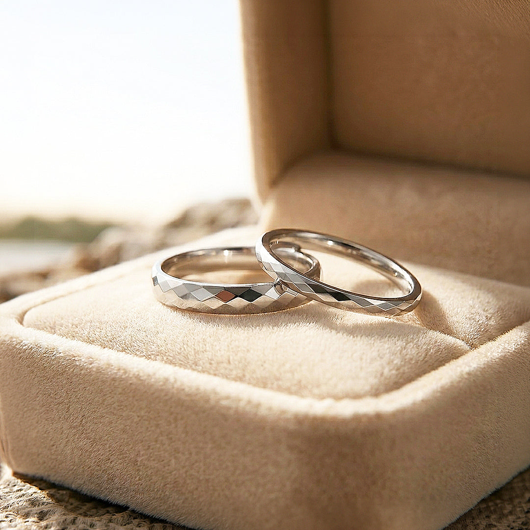 Aurist | Faceted Tungsten Couple Rings | Wedding Bands
