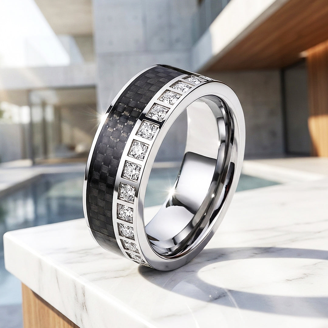 Bentley Carbon Fiber Tungsten Carbide Ring | Men's Ring