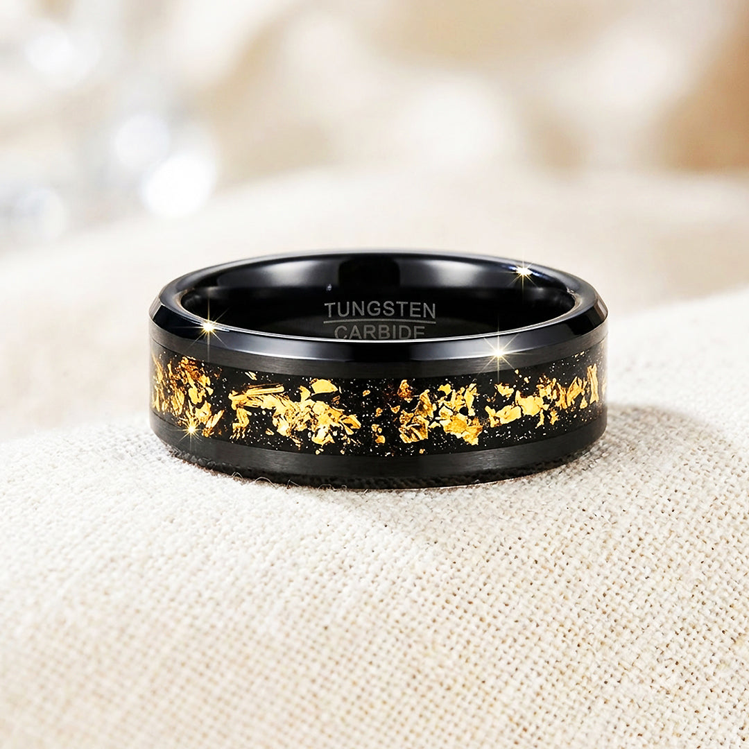 Black Gold Foil Inlay Black Tungsten Carbide Ring | Men's Ring