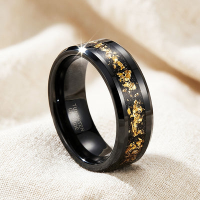 Black Gold Foil Inlay Black Tungsten Carbide Ring | Men's Ring