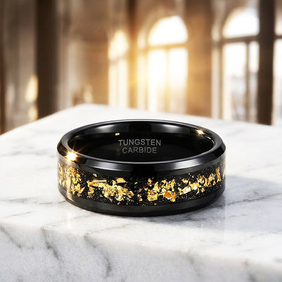 Black Gold Foil Inlay Black Tungsten Carbide Ring | Men's Ring