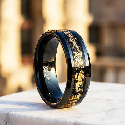 Black Gold Foil Inlay Black Tungsten Carbide Ring | Men's Ring