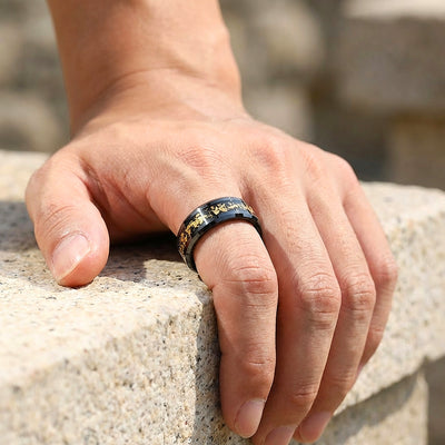 Black Gold Foil Inlay Black Tungsten Carbide Ring | Men's Ring