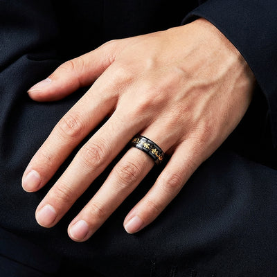 Black Gold Foil Inlay Black Tungsten Carbide Ring | Men's Ring