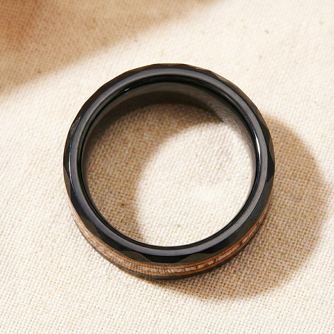 Canyon Grain Hammered Wood Tungsten Carbide Ring | Men's Ring
