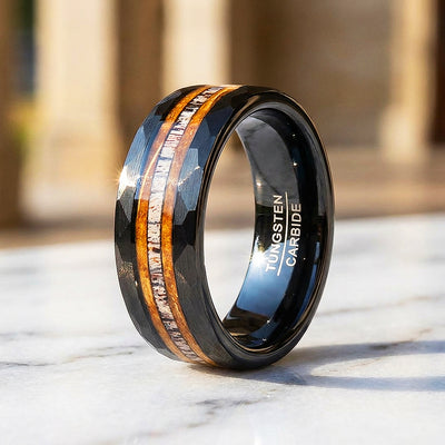 Canyon Grain Hammered Wood Tungsten Carbide Ring | Men's Ring