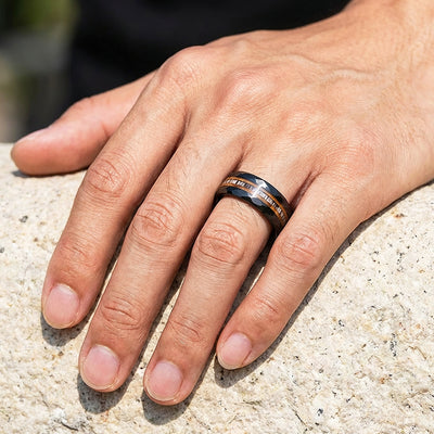 Canyon Grain Hammered Wood Tungsten Carbide Ring | Men's Ring