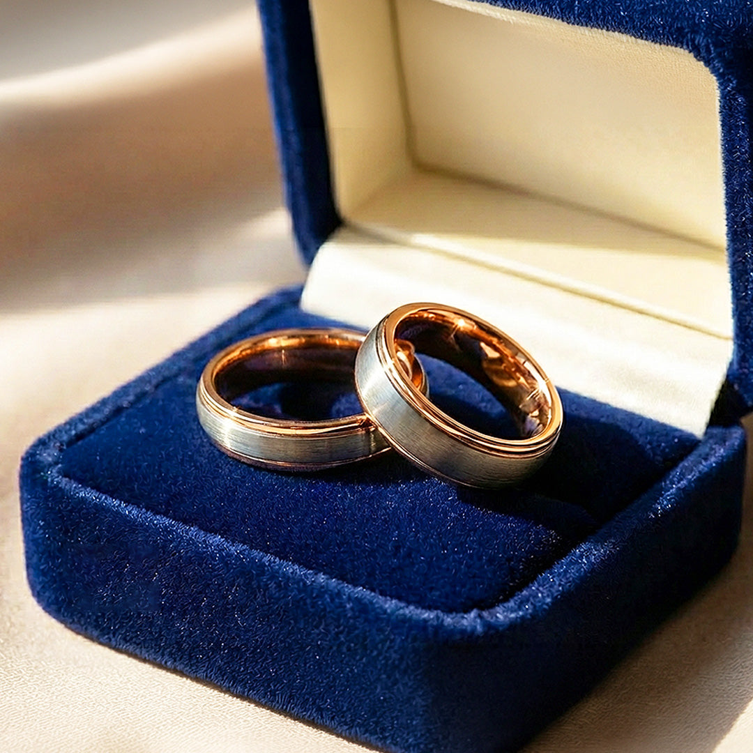 Celest Rose | Tungsten Couple Rings | Silver Wedding Bands