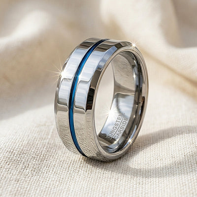 Chasin | Polished Blue Groove Tungsten Carbide Ring | Men's Ring