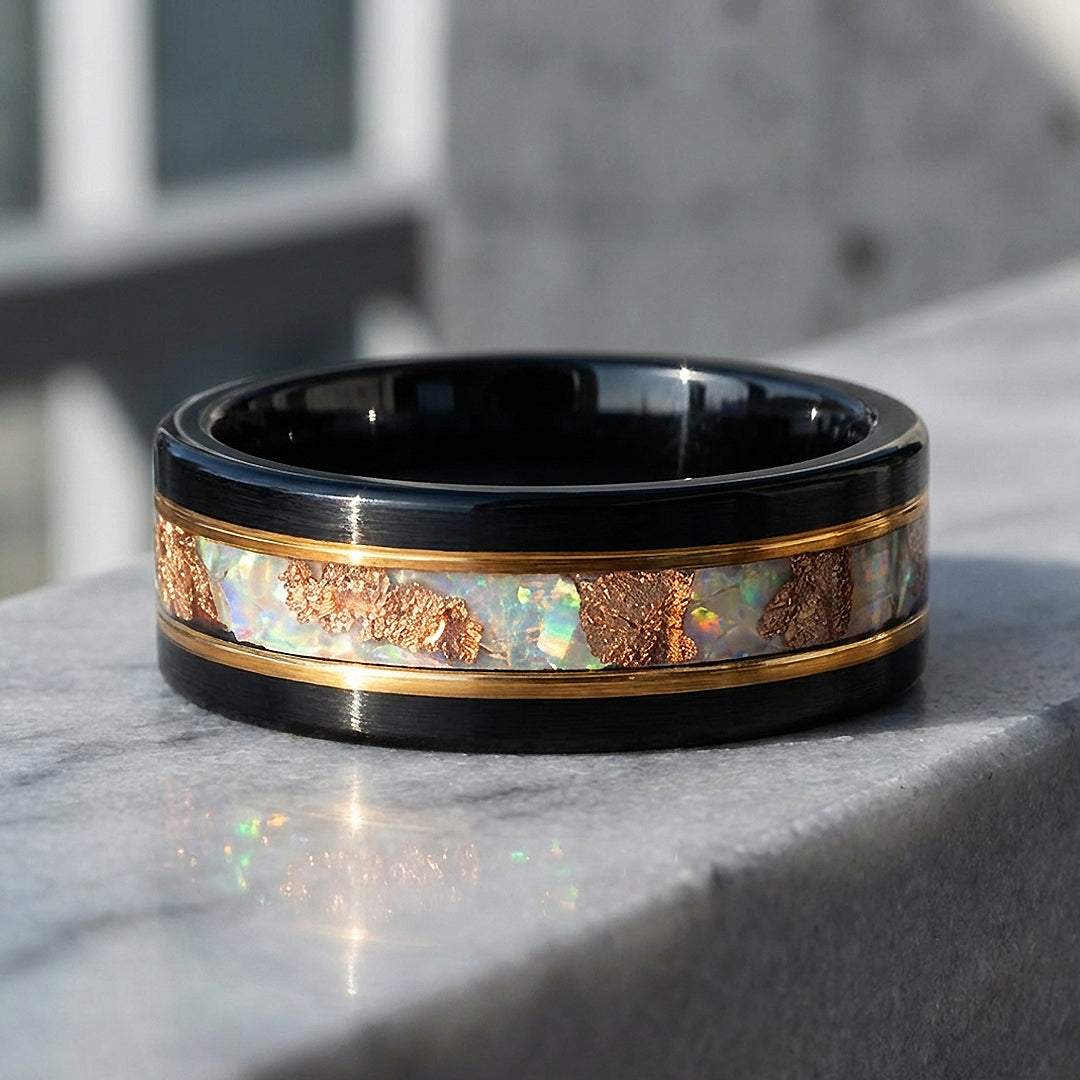 Chasm Opal Black Tungsten Carbide Ring | Men's Ring
