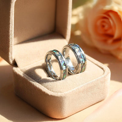 Cinnabar | Tungsten Couple Rings | Silver Opal Wedding Bands