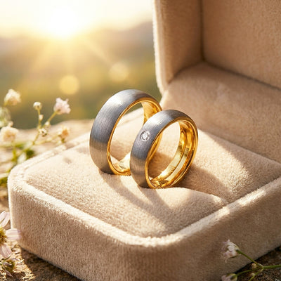 Cleon | Tungsten Couple Rings | Silver and Gold Wedding Bands