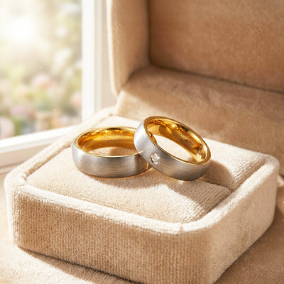 Cleon | Tungsten Couple Rings | Silver and Gold Wedding Bands