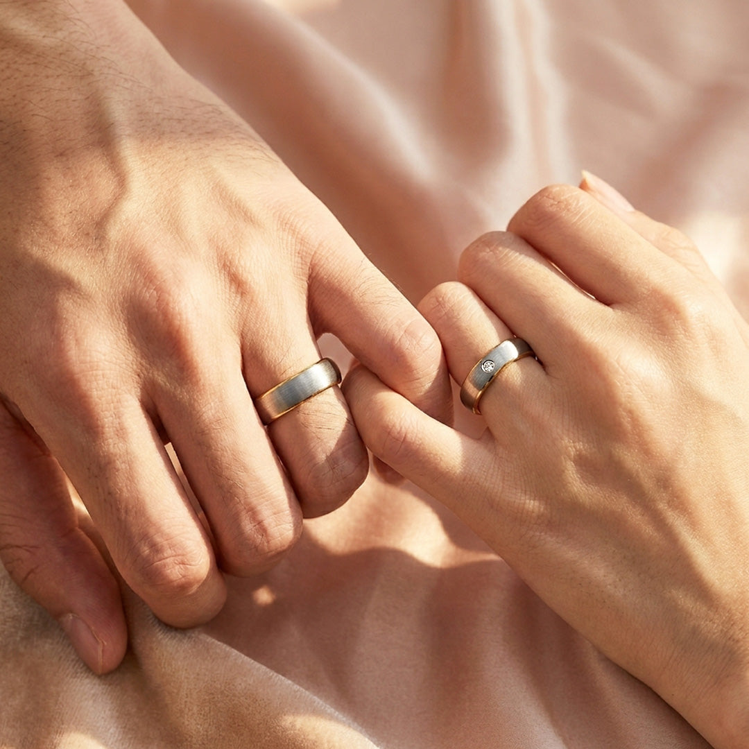 Cleon | Tungsten Couple Rings | Silver and Gold Wedding Bands