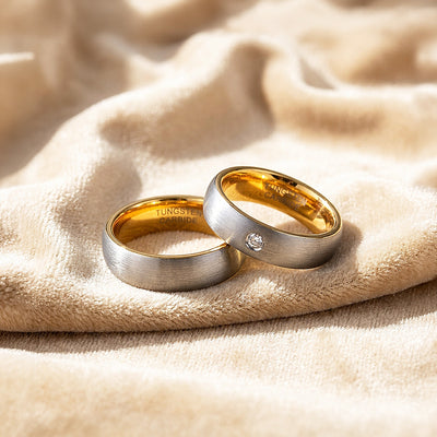 Cleon | Tungsten Couple Rings | Silver and Gold Wedding Bands