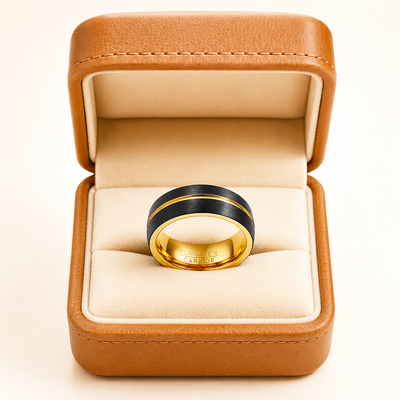 Cole | Brushed Black Gold Groove Tungsten Carbide Men's Ring