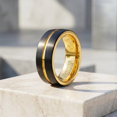 Cole | Brushed Black Gold Groove Tungsten Carbide Men's Ring
