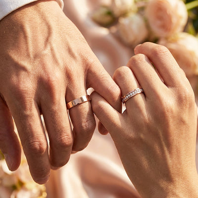 Connection | High-Polished Full Eternity and Plain Band Flat Wedding Band