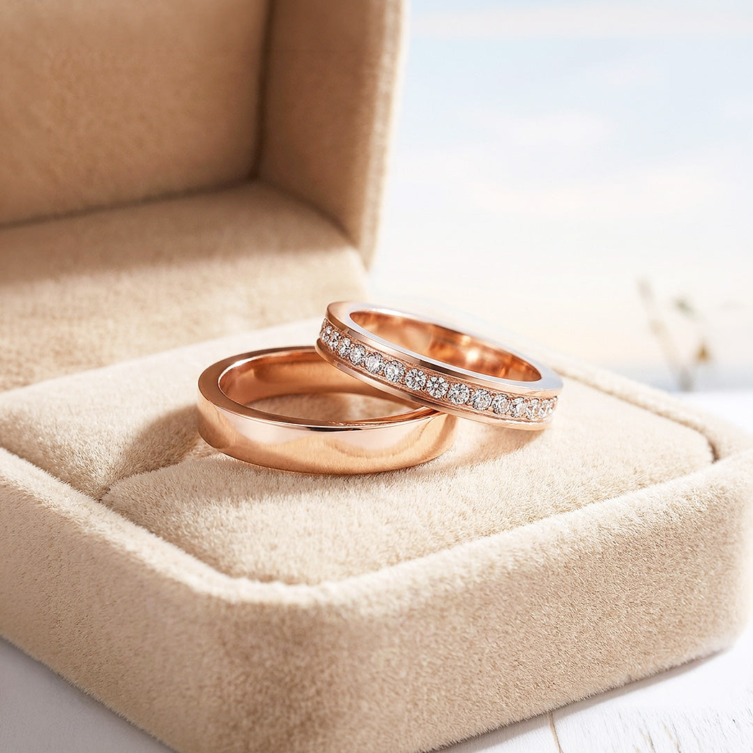 Connection | High-Polished Full Eternity and Plain Band Flat Wedding Band