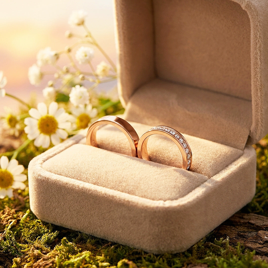 Connection | High-Polished Full Eternity and Plain Band Flat Wedding Band