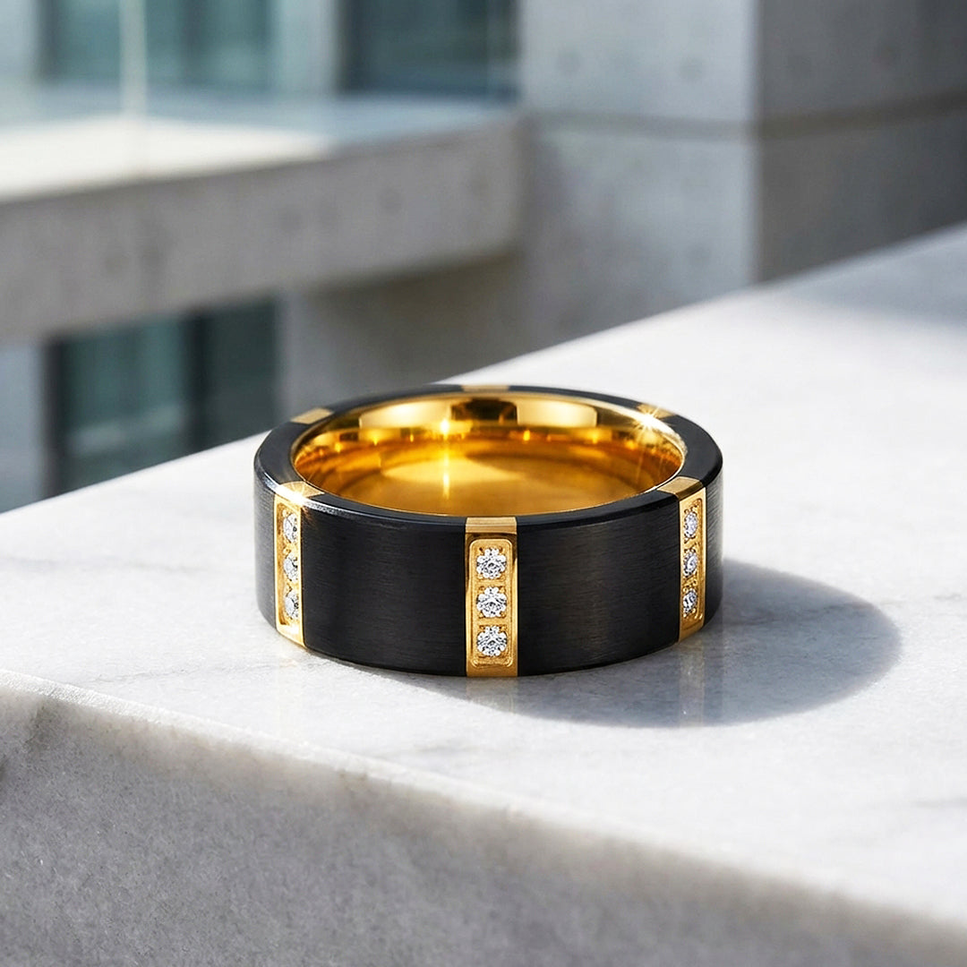 Conrad Brushed Gold Tungsten Carbide Ring | Men's Ring