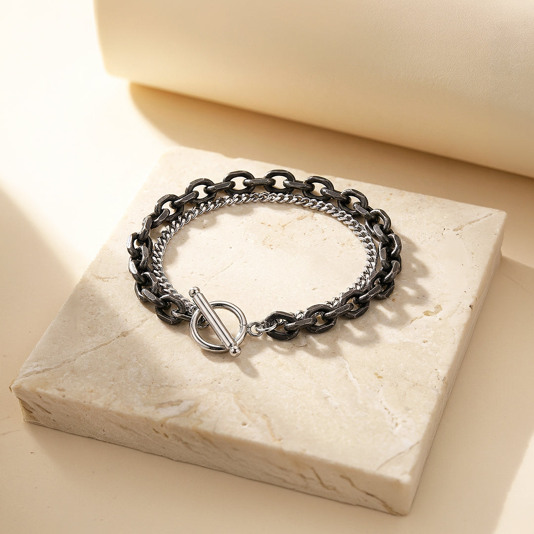 Convivial Steel | Men's Double Layer Chain Bracelet