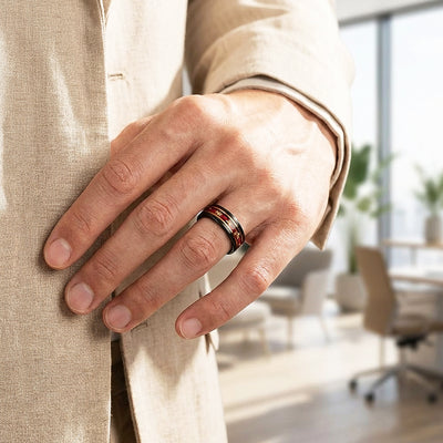 Crimson Forge Red Stone Black Tungsten Carbide Ring | Men's Ring