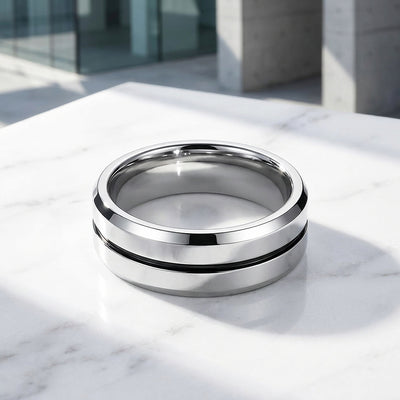 Equator Brushed Black Groove Tungsten Carbide Ring | Men's Ring