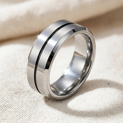Equator Brushed Black Groove Tungsten Carbide Ring | Men's Ring