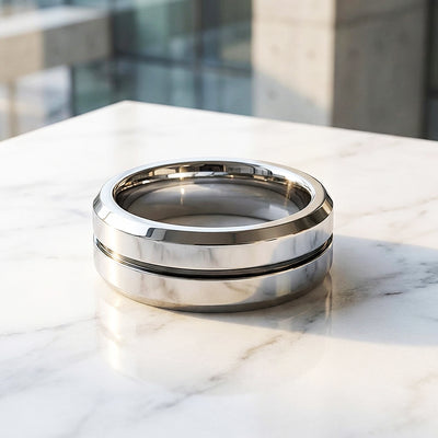 Equator Brushed Black Groove Tungsten Carbide Ring | Men's Ring