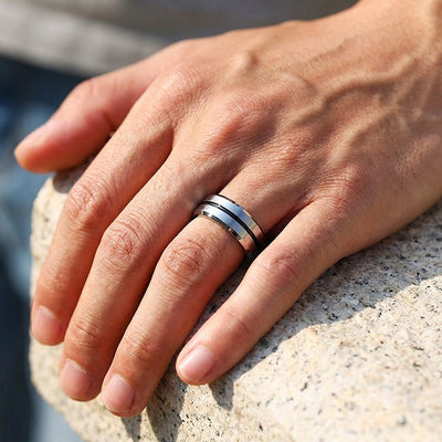 Equator Brushed Black Groove Tungsten Carbide Ring | Men's Ring