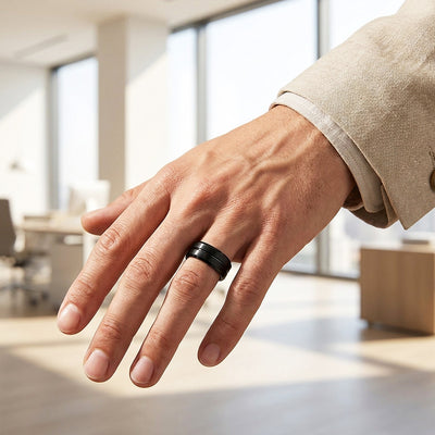 Evert | Black Brushed Center Groove Tungsten Ring | Men's Ring