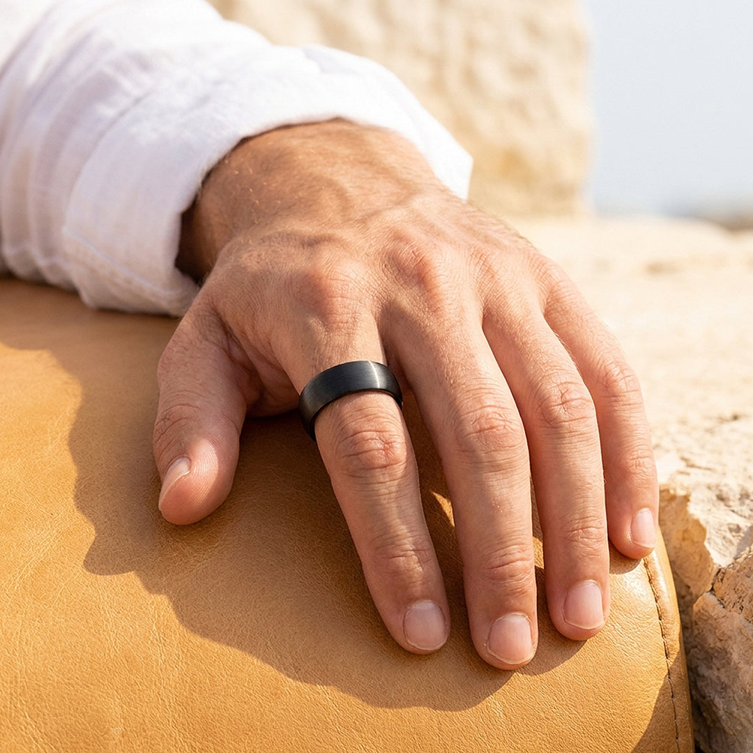 Fergus | Matte Brushed Black Tungsten Carbide | Men's Ring