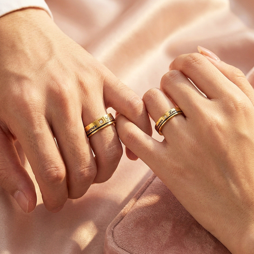 Forever Love | High-Polished Engraved Script Flat Wedding Band
