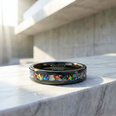 Fossil | Black High Polish Fire Opal Simulant Inlay Tungsten Carbide | Men's Ring