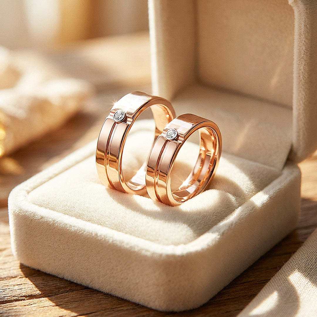 Fraiser | Tungsten Couple Rings | Rose Gold Wedding Bands