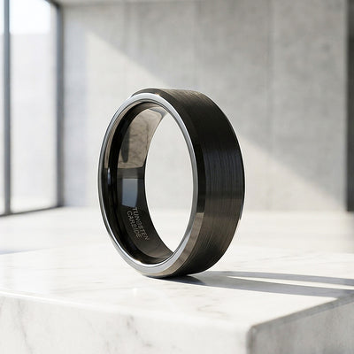 Fyodor | Black Matte Brushed Bevelled Edge Tungsten Carbide | Men's Ring